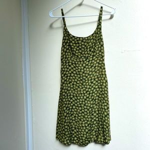 Flower-Print Green Mini Dress